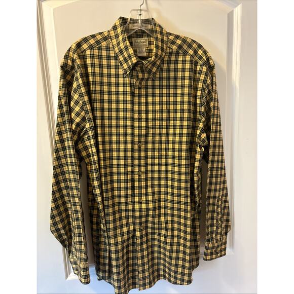 LL Bean Men’s M Yellow Plaid Traditional Fit Wrinkle Resistant Shirt Vintage - Picture 1 of 5